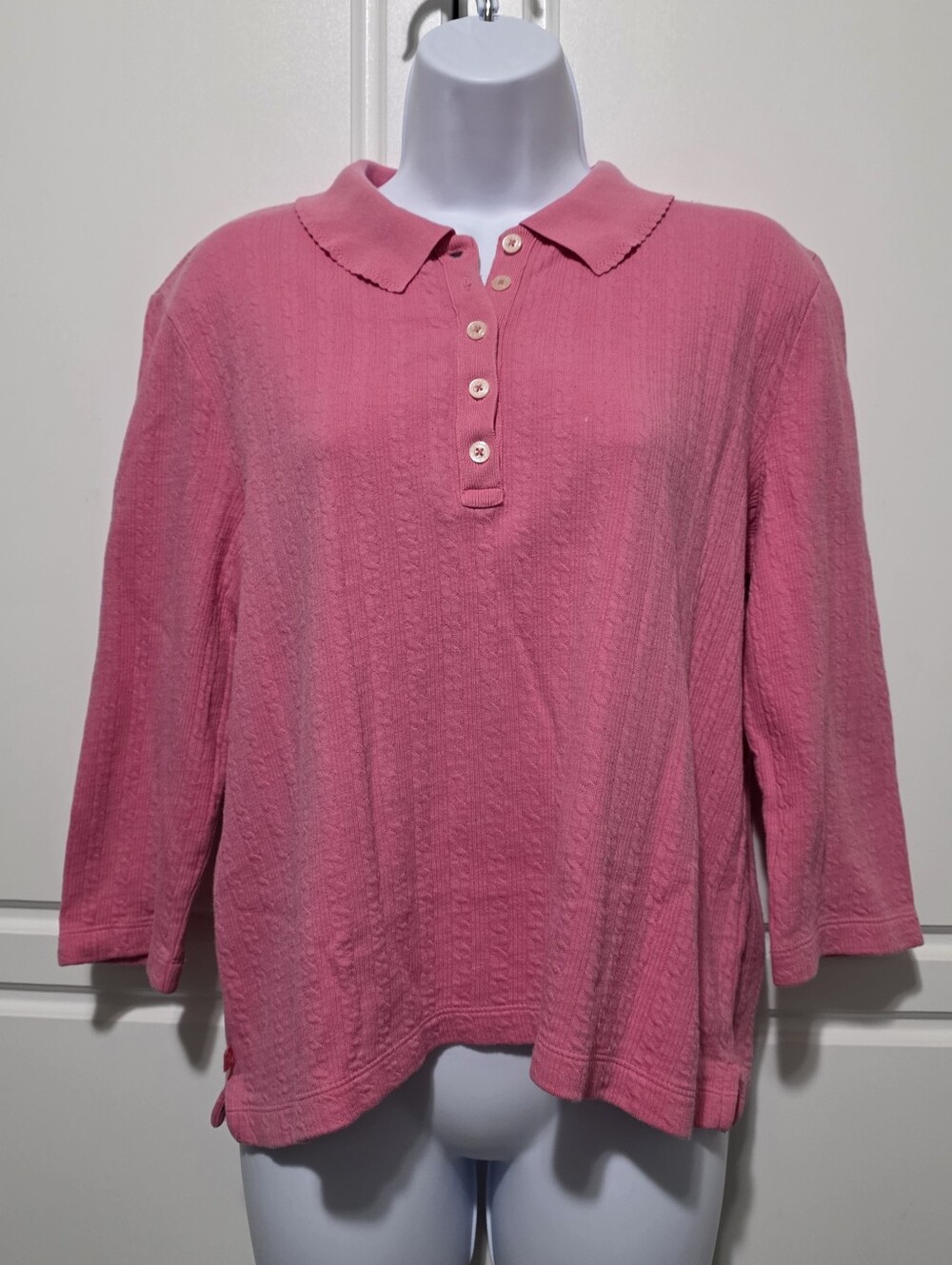 Lauren Ralph Lauren RLL Womens Pink 1/2 Button 3/4 Sleeve Knit Polo Sweater
